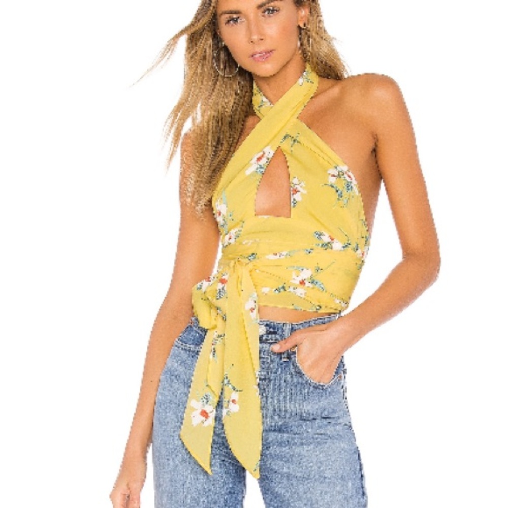 Superdown Yellow Floral Tie-Front Top